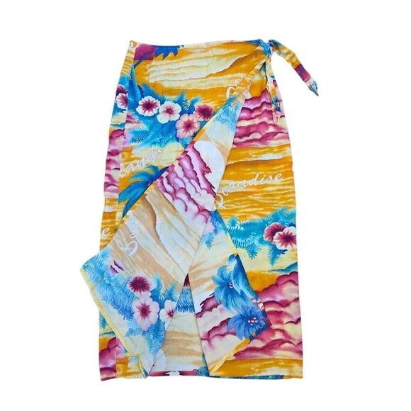 JAMS WORLD Vintage Wrap Skirt Sarong Adjustable Waist Rayon Paradise Hawaii | L - Picture 3 of 10